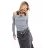 double layer draped bardot top in grey