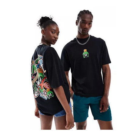 Unisex oversized license t-shirt with Looney Tunes Martian Marvin prints in black