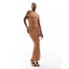 Msesh off shoulder midi dress with gauging detail in camel