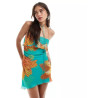 Mango X Siedres halterneck mini flower dress in blue and orange