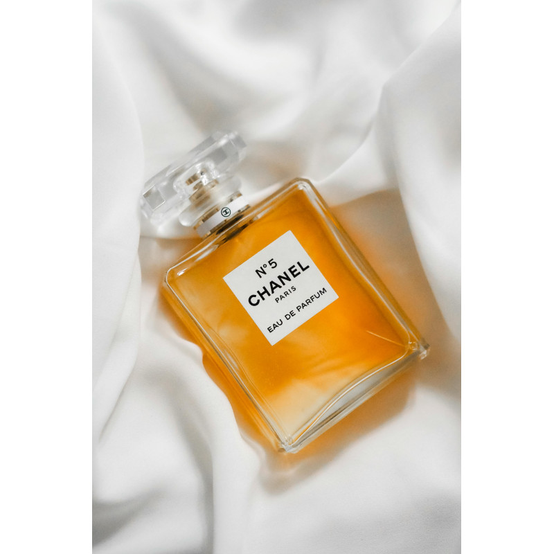 Elegant Chanel No. 5 Perfume Bottle on Silk
