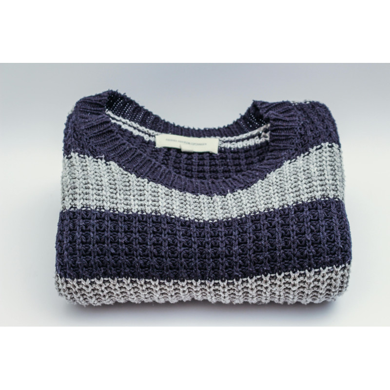 Gray and Black Striped Crew-neck Top