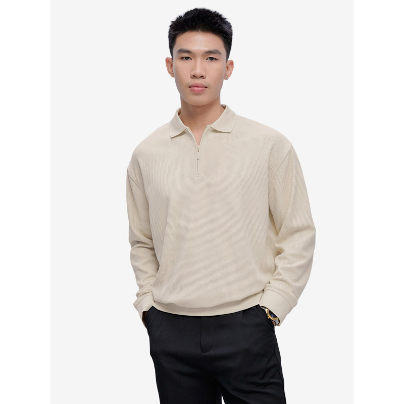 Relaxed Fit Zip-Polo Shirt